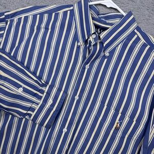 Ralph Lauren Blaire Shirt Mens Large Blue Stripe Long Sleeve Button Up Pony Logo